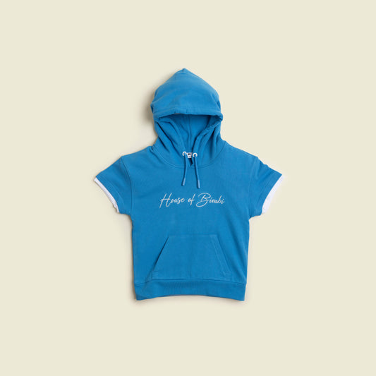 Kids Short Sleeve Hoody Blue Front