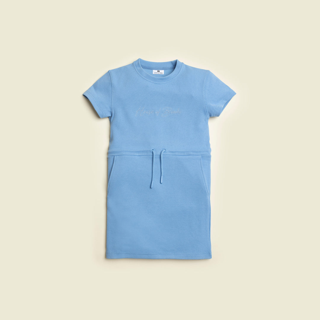 Kids Drawstring Dress Blue Front