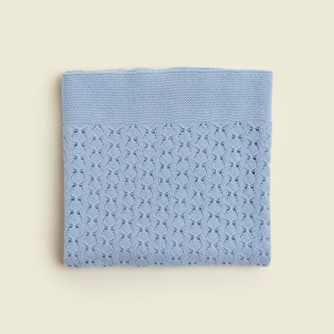 Cashmere Crochet Stitch Baby Blanket Blue Top