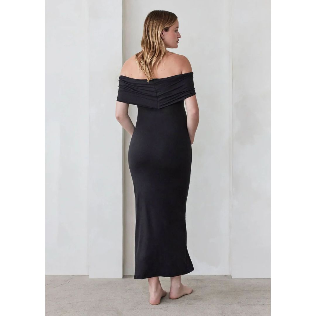 Back view of black maternity dress