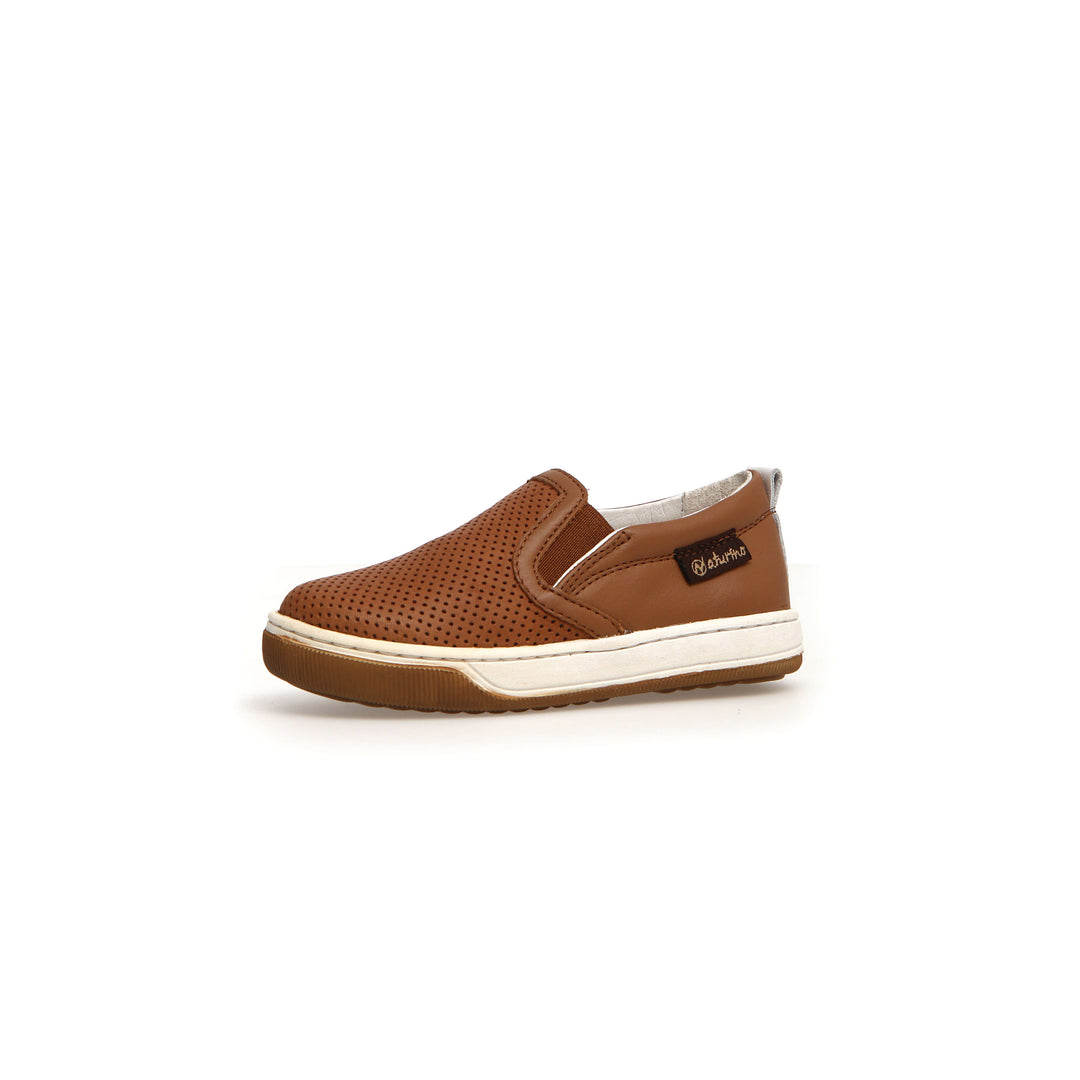 Boys Cognac Leather Slip On Side