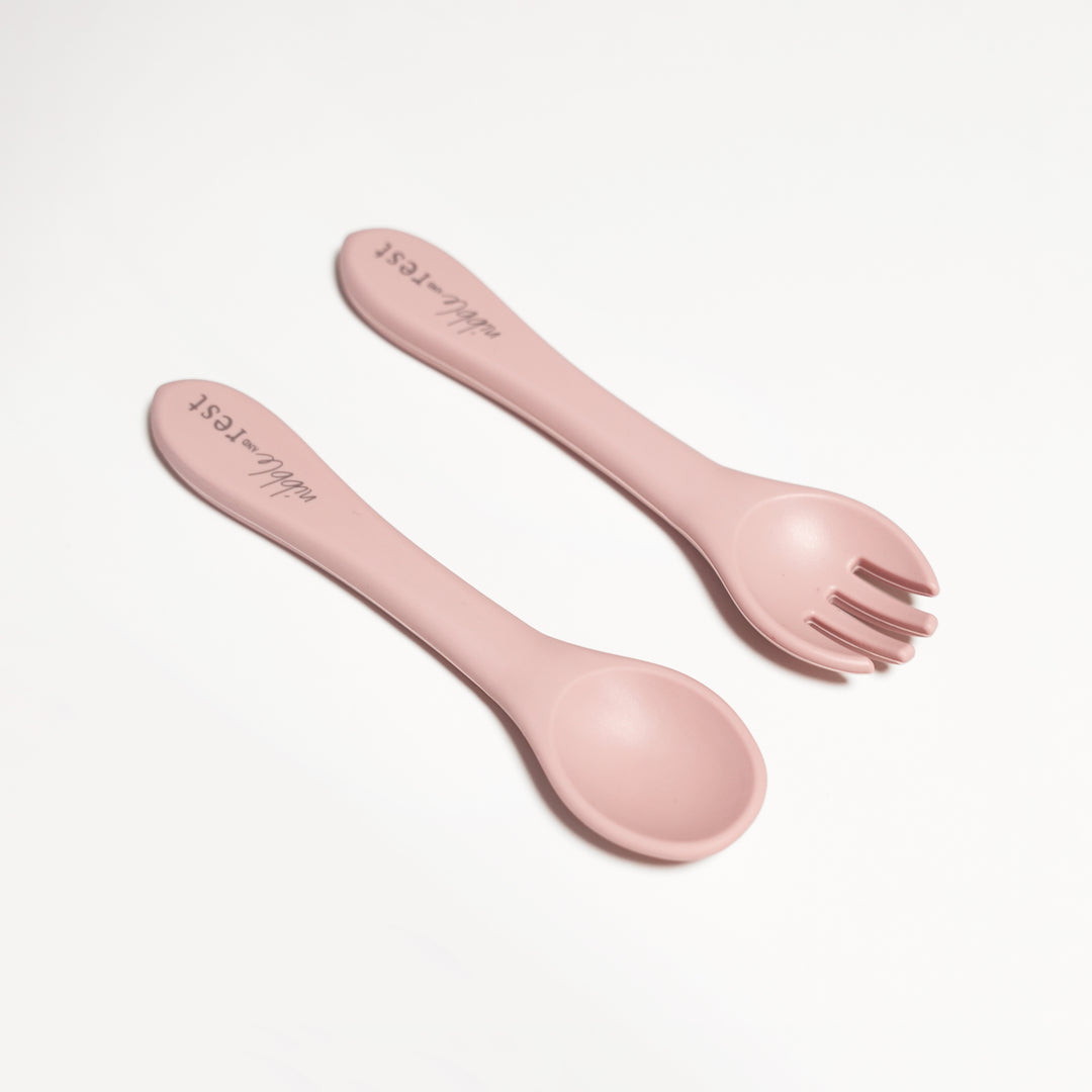 Silicone Fork and Spoon Pink Front