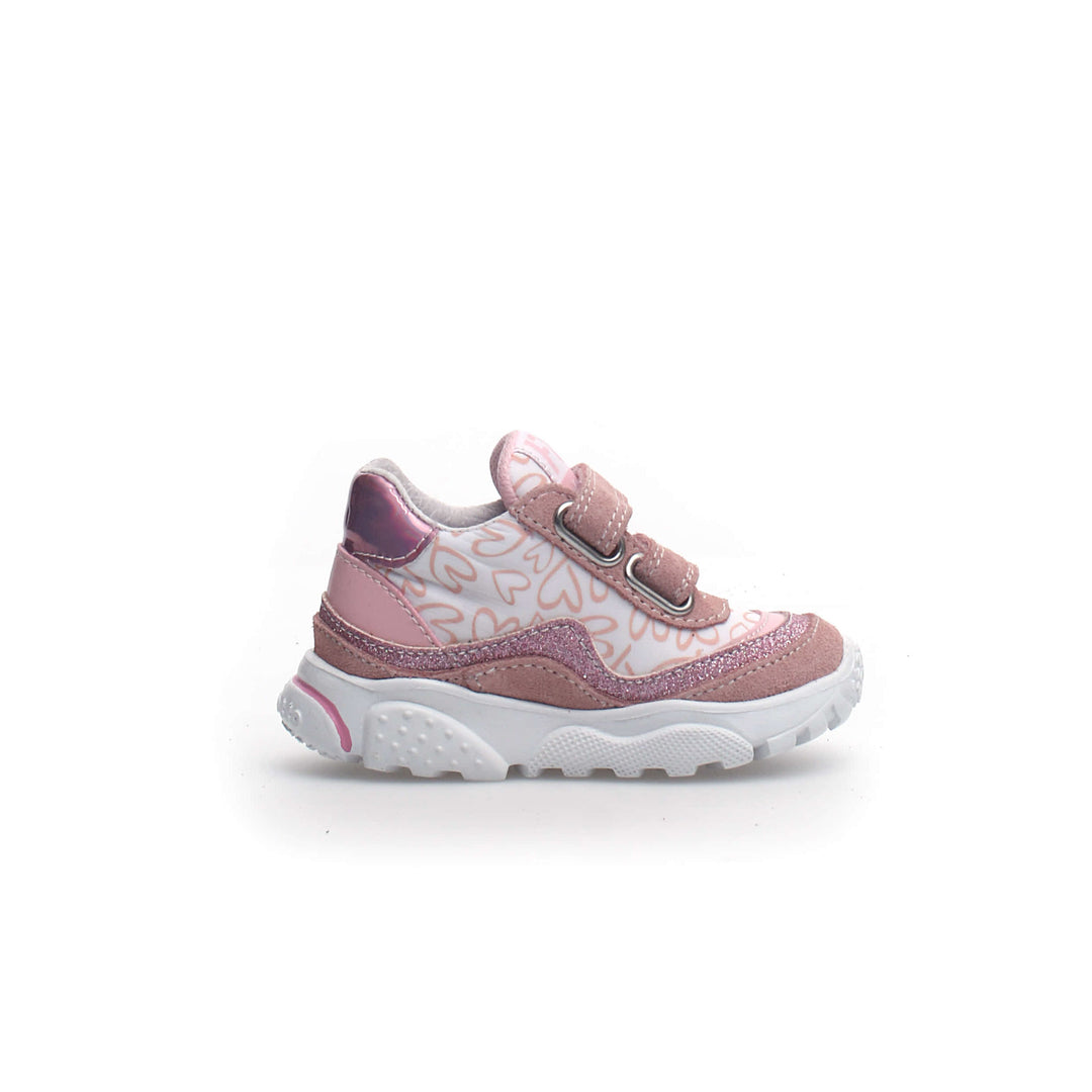 Girls Pink Sneakers in Suede and Nylon Side