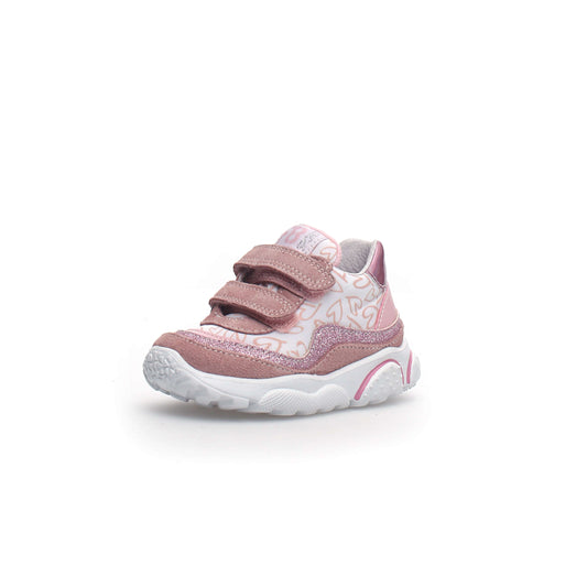 Girls Pink Sneakers in Suede and Nylon Front Side