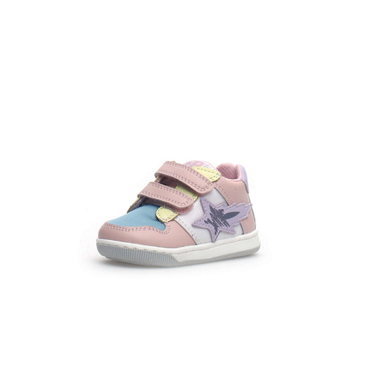 Girls Pink and White Star Leather Sneakers Front Side