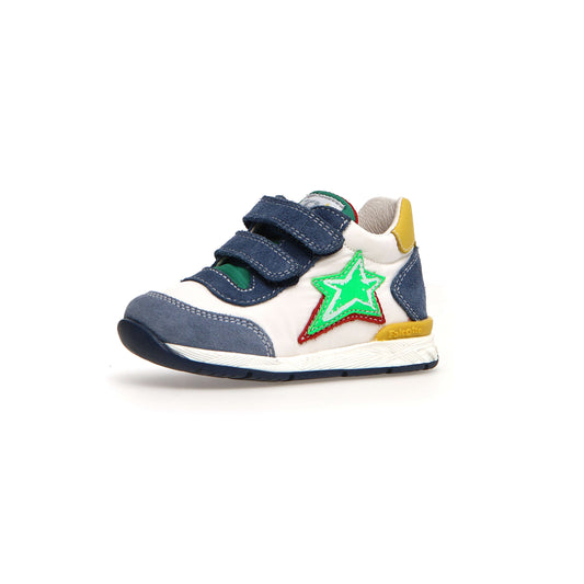 Boys White and Blue Suede Star Sneakers Front Side