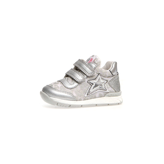 Girls Leather Metallic Silver Star Sneakers Front Side