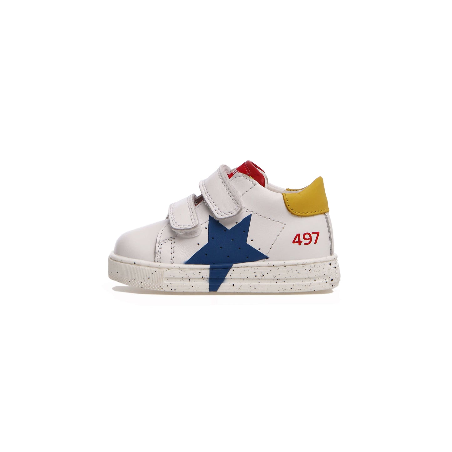 Boys White & Blue Leather Star Sneakers Side 2