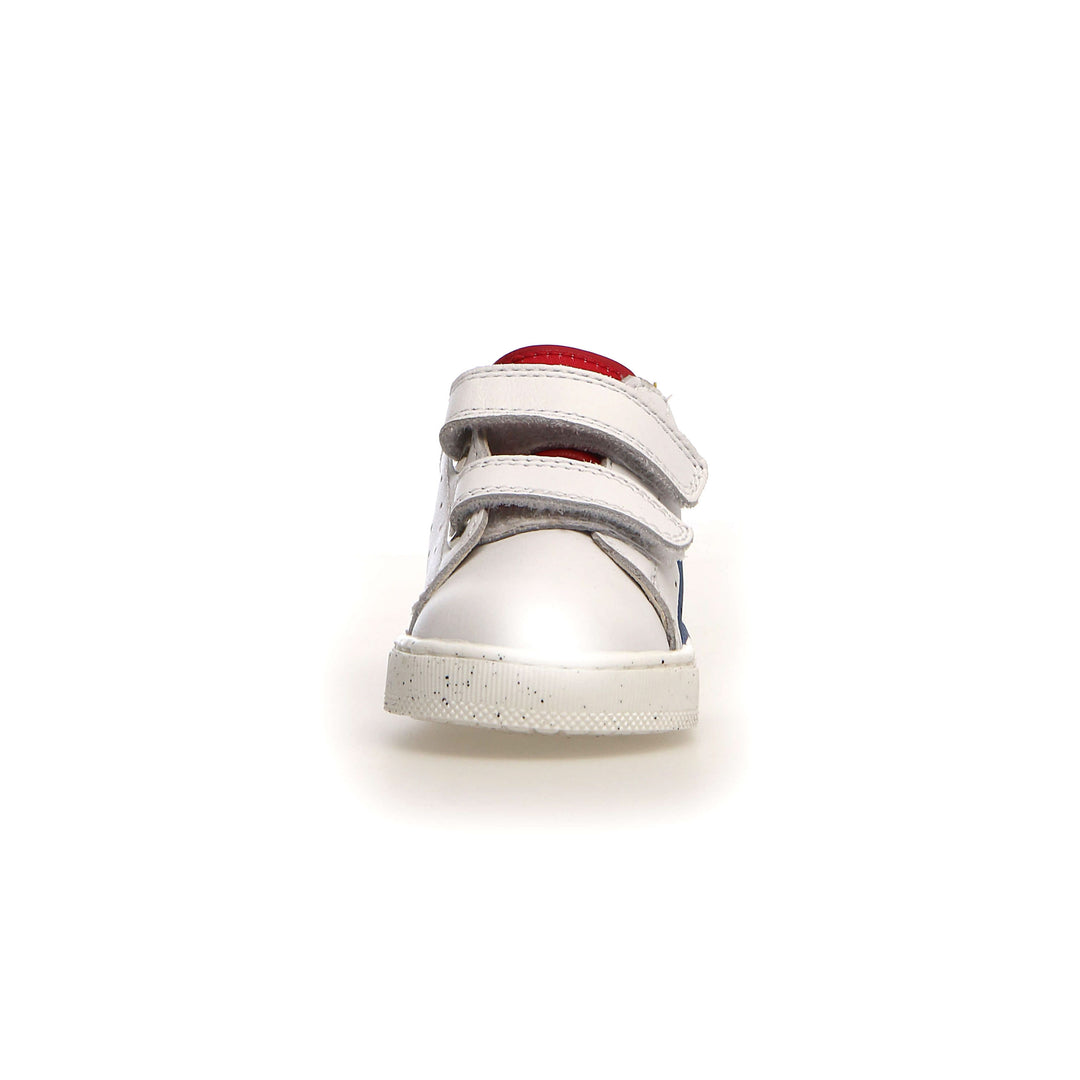Boys White & Blue Leather Star Sneakers Front