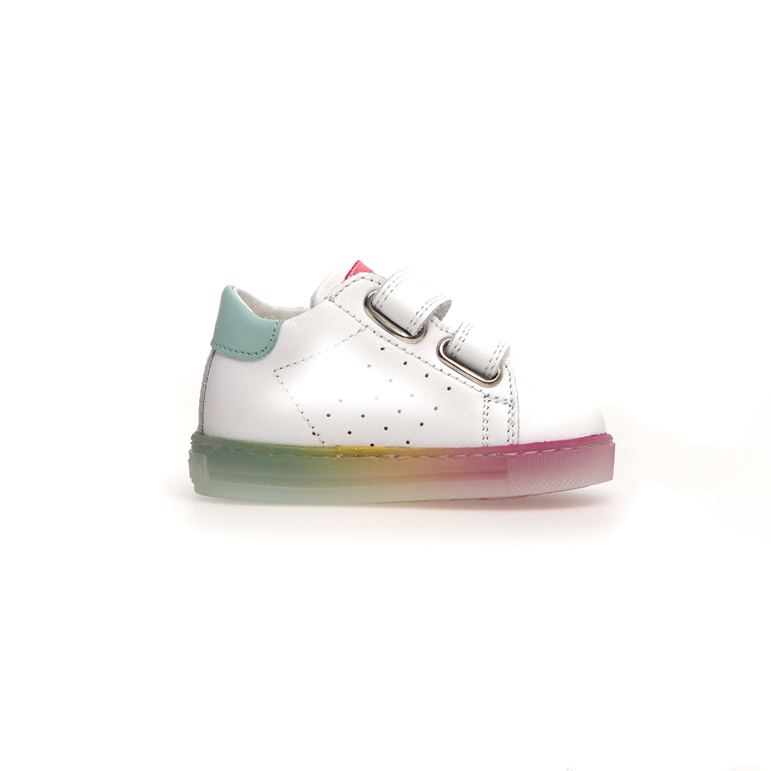 Girls White & Pink Leather Sneakers Side