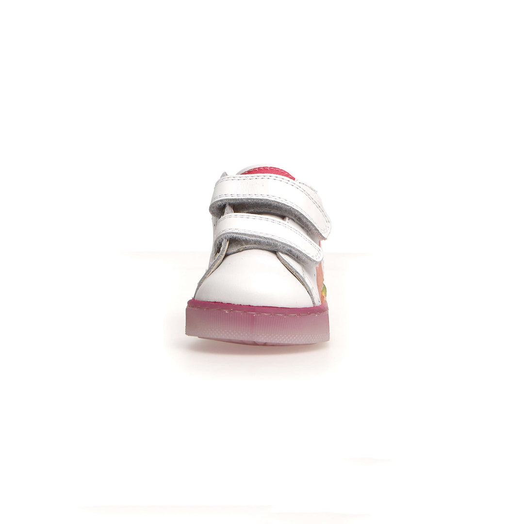 Girls White & Pink Leather Sneakers Front