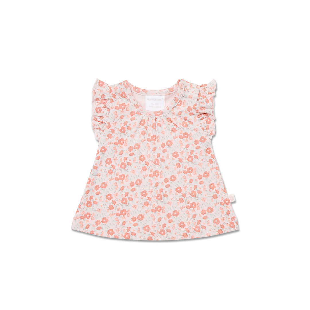 Floral Frill Top and Nappy Pant Set Top Front