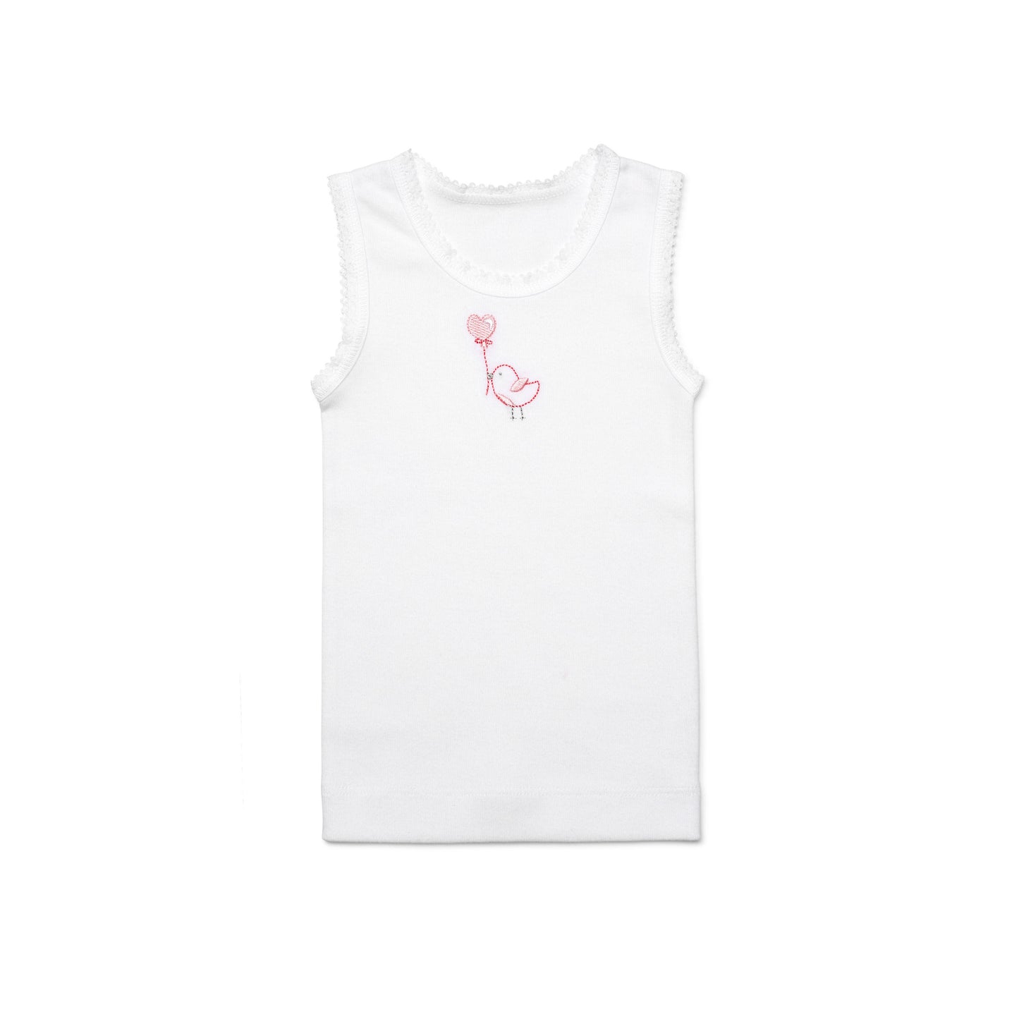 Girls Two Pack Singlets Birdy White Front