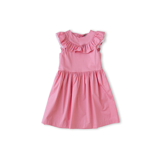 IL GUFO - Pink and White Cotton Ruffle Dress