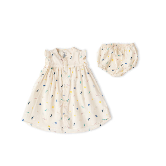 Baby Patterned Poplin Dress and Bloomers Front
