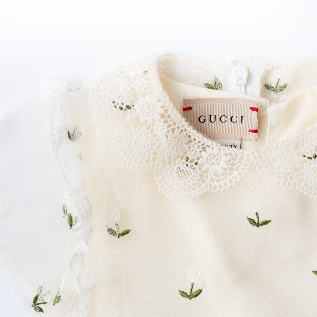 Baby Tulle Dress with Embroidery Back Collar