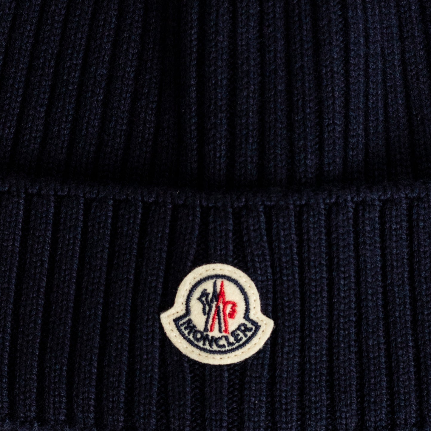 Wool Logo-Patch Beanie Navy Close up