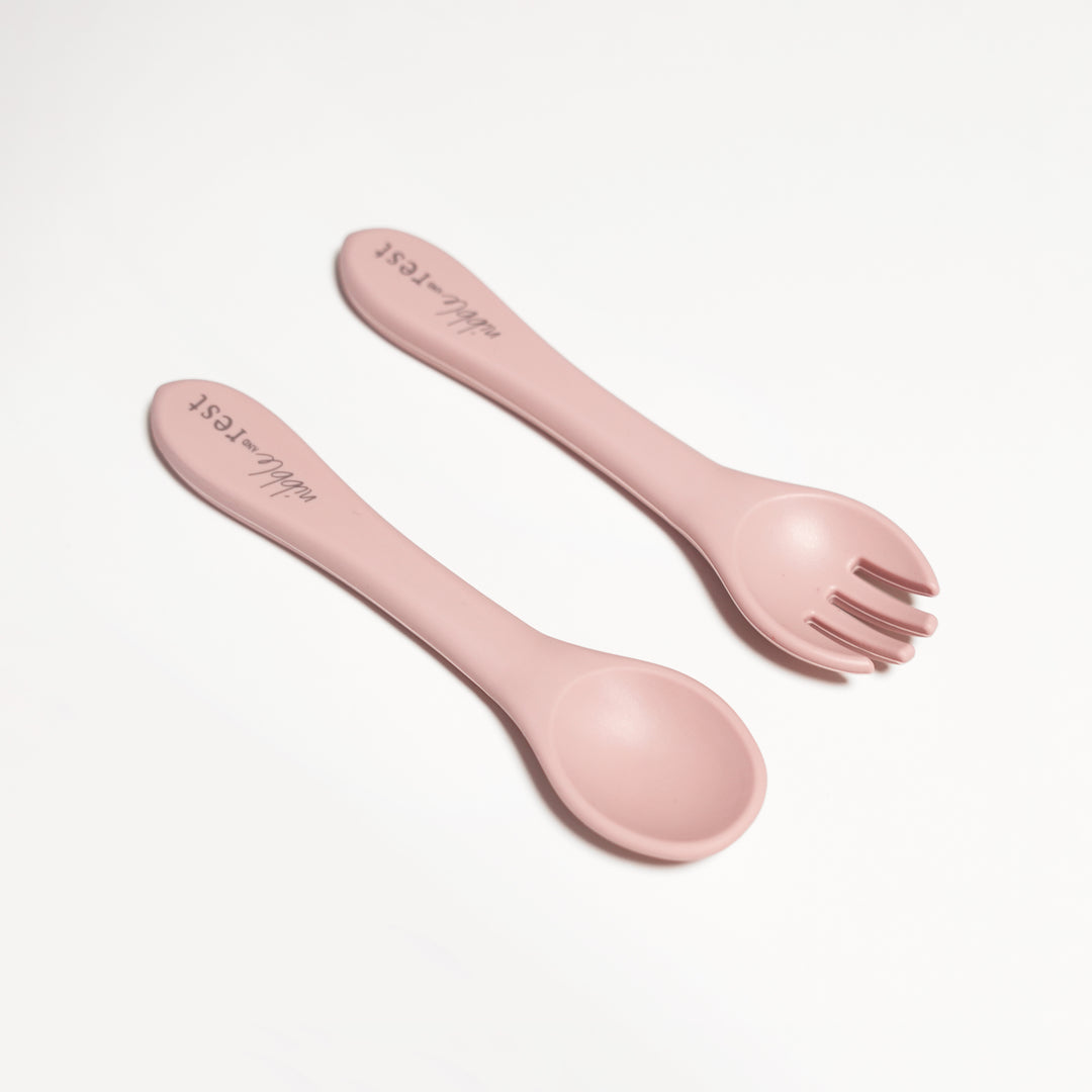 Nibble & Rest - Silicone Fork and Spoon Pink