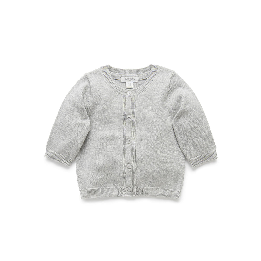 100% Organic Cotton Basic Cardigan Grey Front