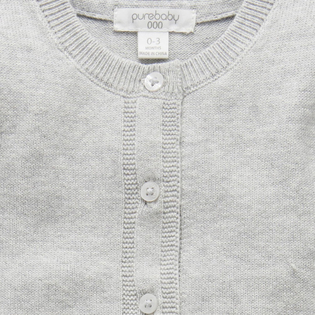 100% Organic Cotton Basic Cardigan Grey Front Zoom