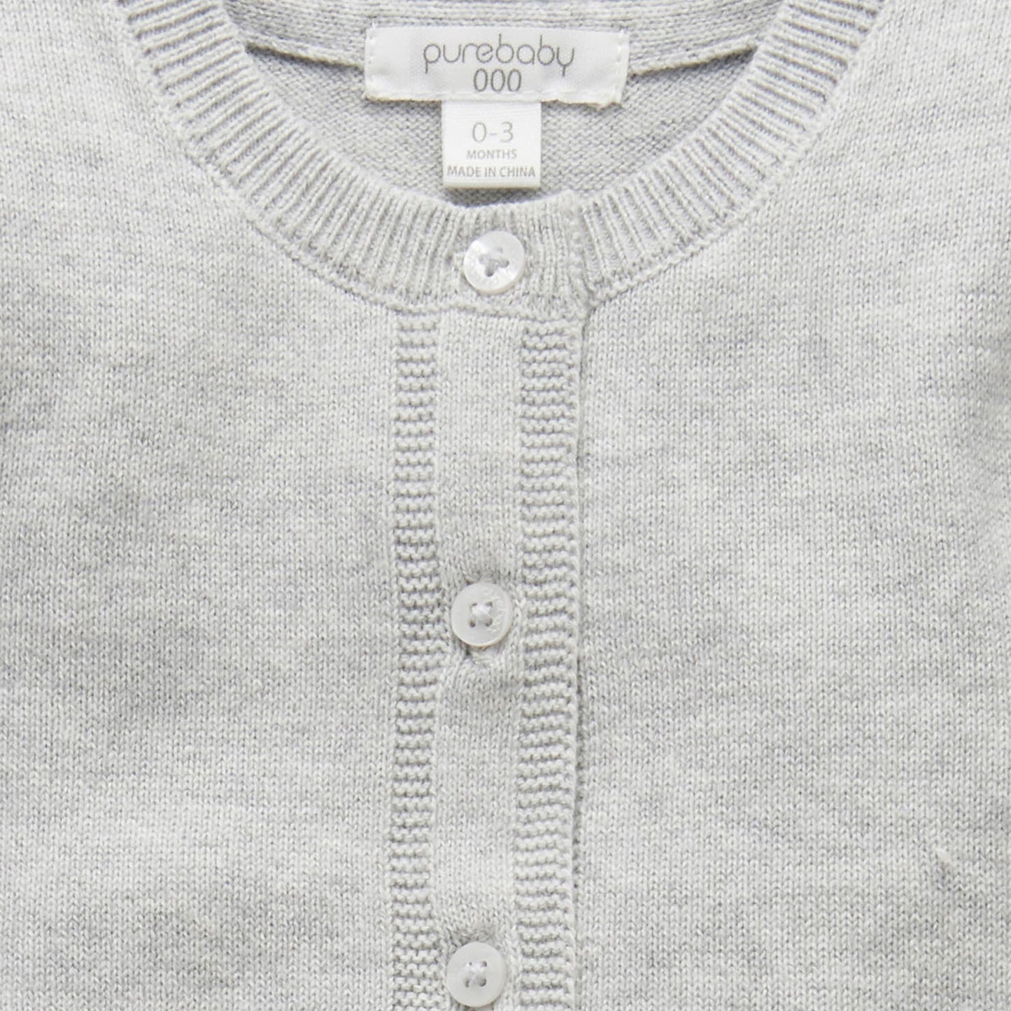 100% Organic Cotton Basic Cardigan Grey Front Zoom