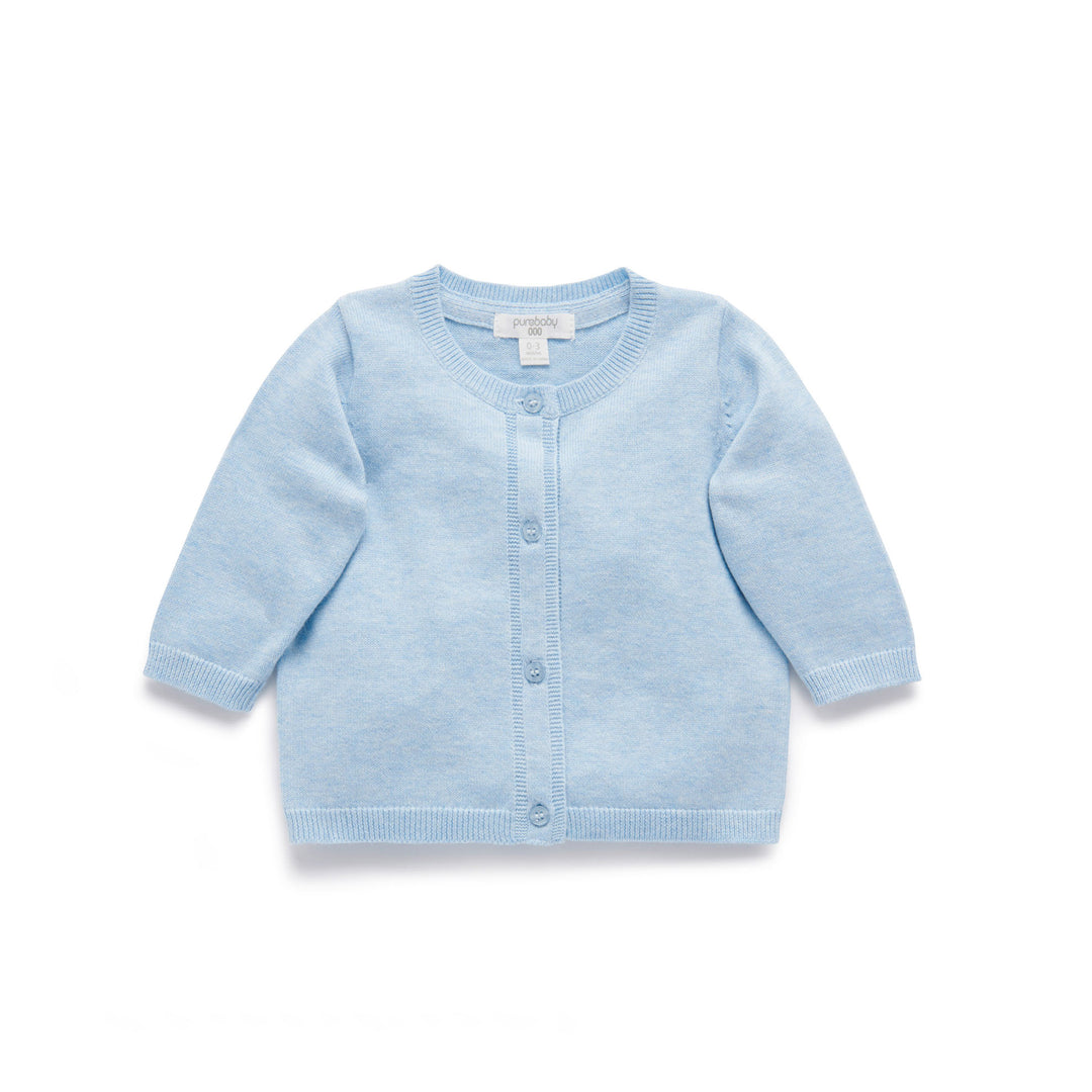 100% Organic Cotton Basic Cardigan Blue Front