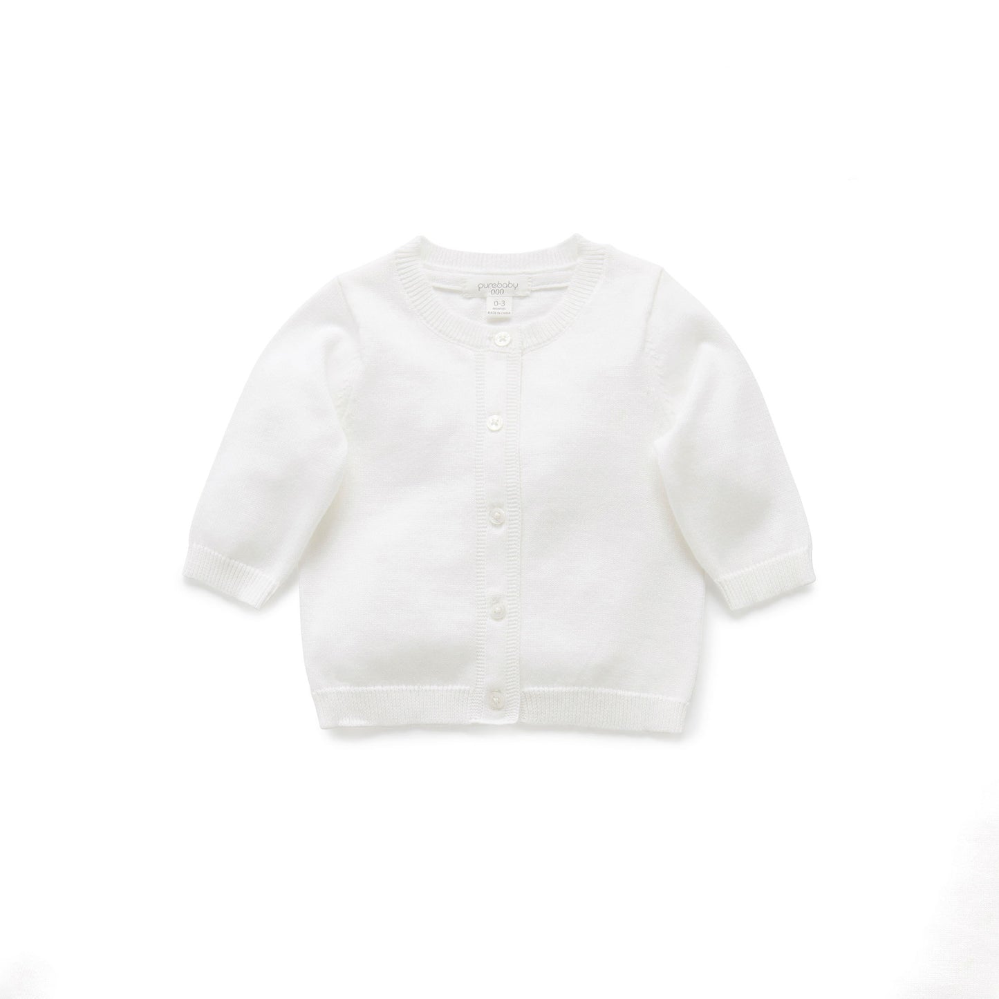 100% Organic Cotton Basic Cardigan White Front