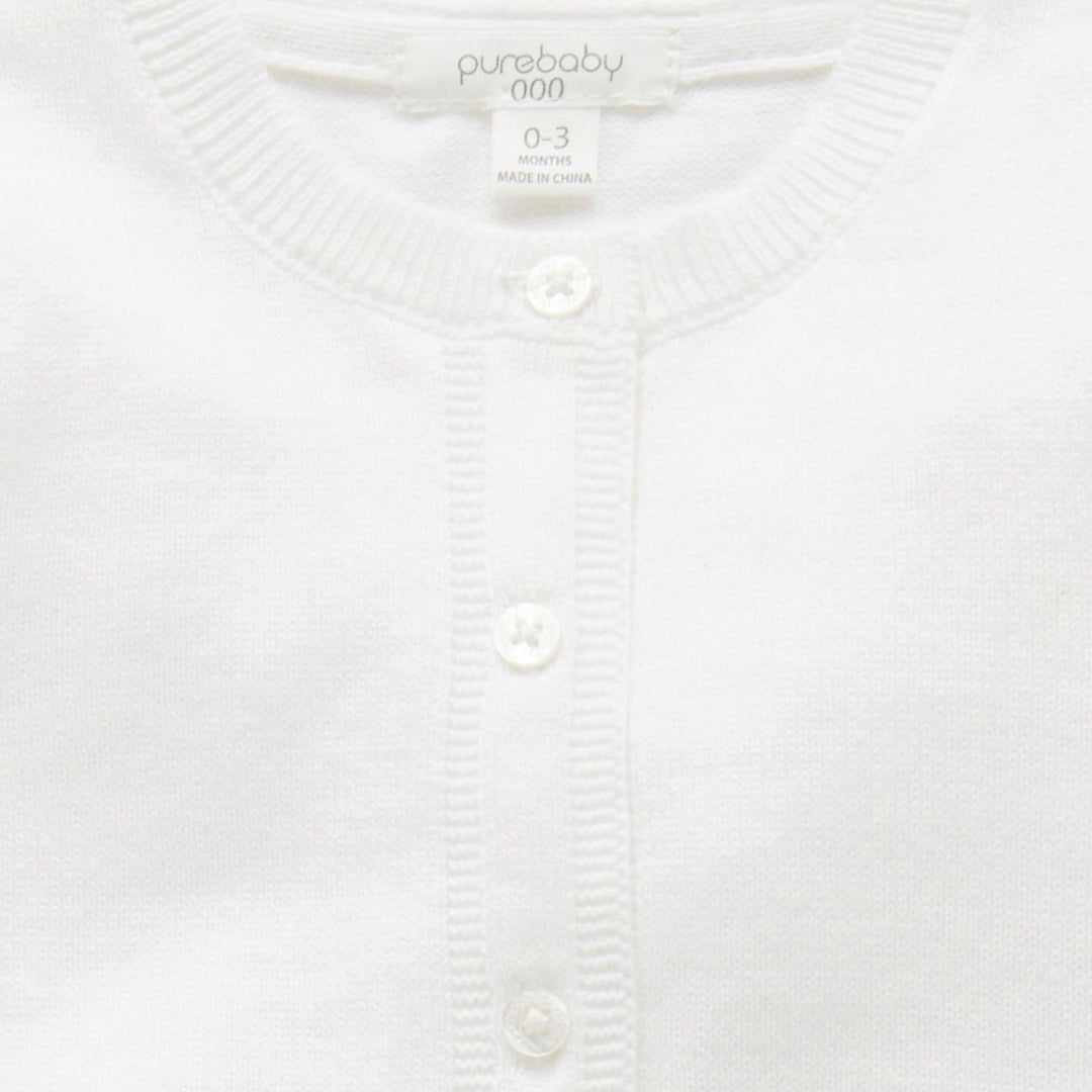 100% Organic Cotton Basic Cardigan White Front Zoom