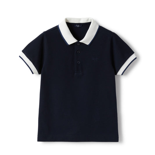 image 1 of il gufo polo from www.houseofbimbi.comIL GUFO - Blue and White Polo Shirt S/S black front