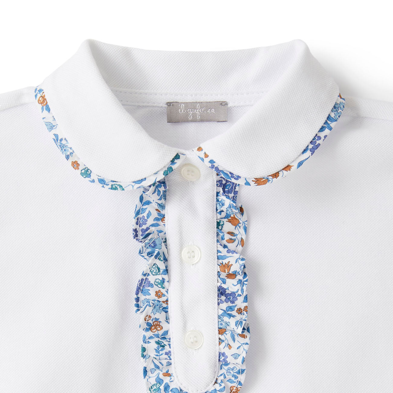 IL GUFO - White and Light Blue Polo Shirt S/S closeup front