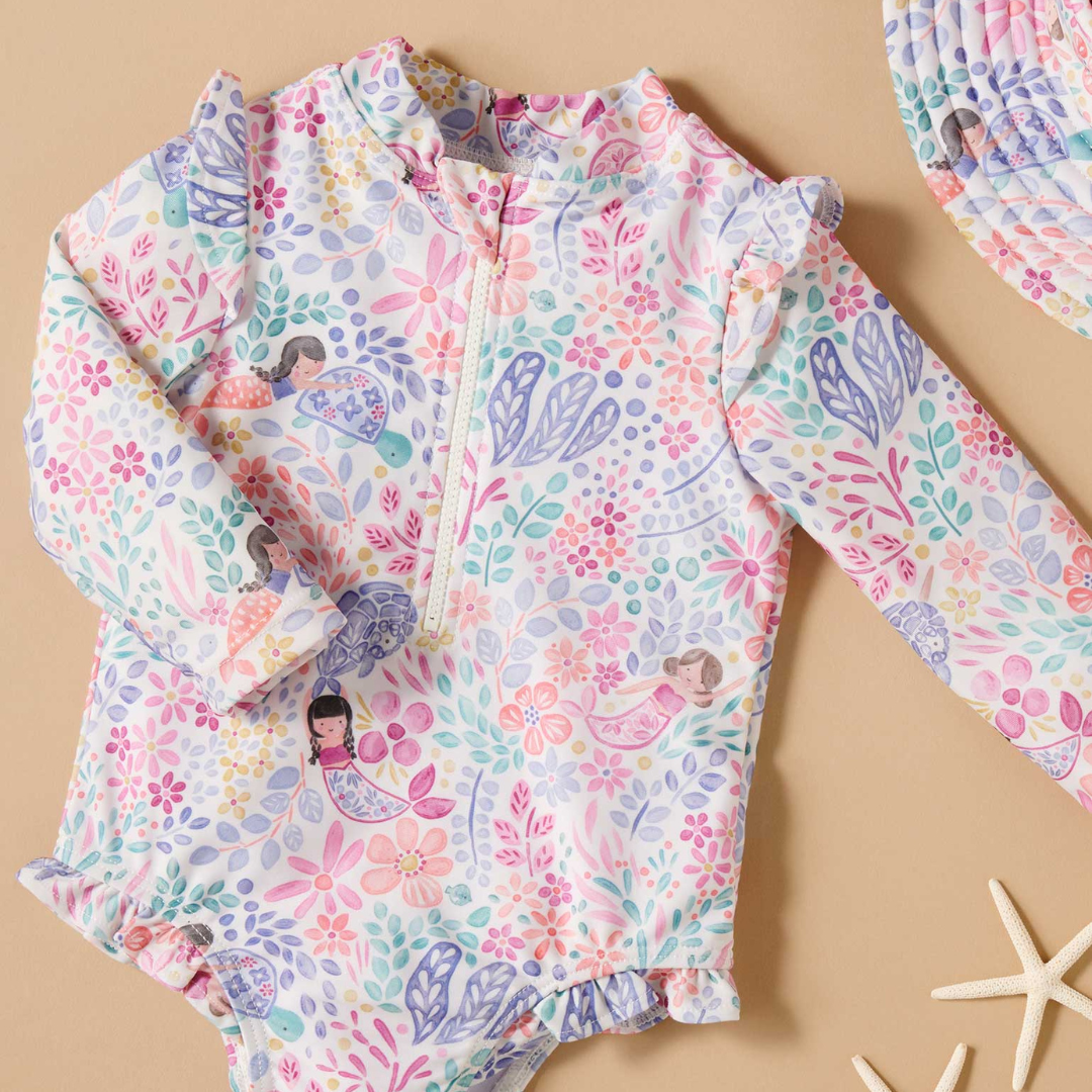 Pure Baby - Frilly Long Sleeve Swimsuit and matching swim hat