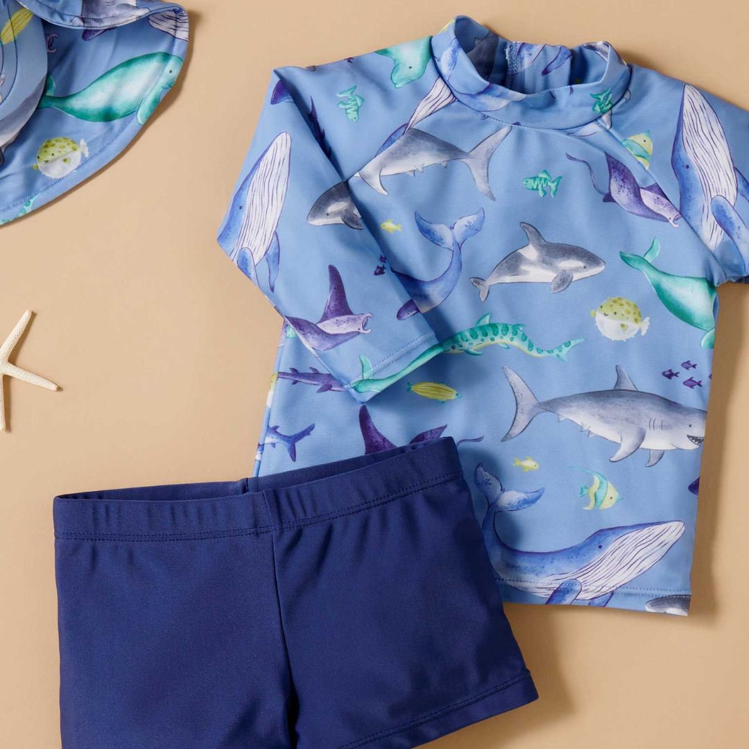 Pure Baby - Shark Print Rashie set and swim hat