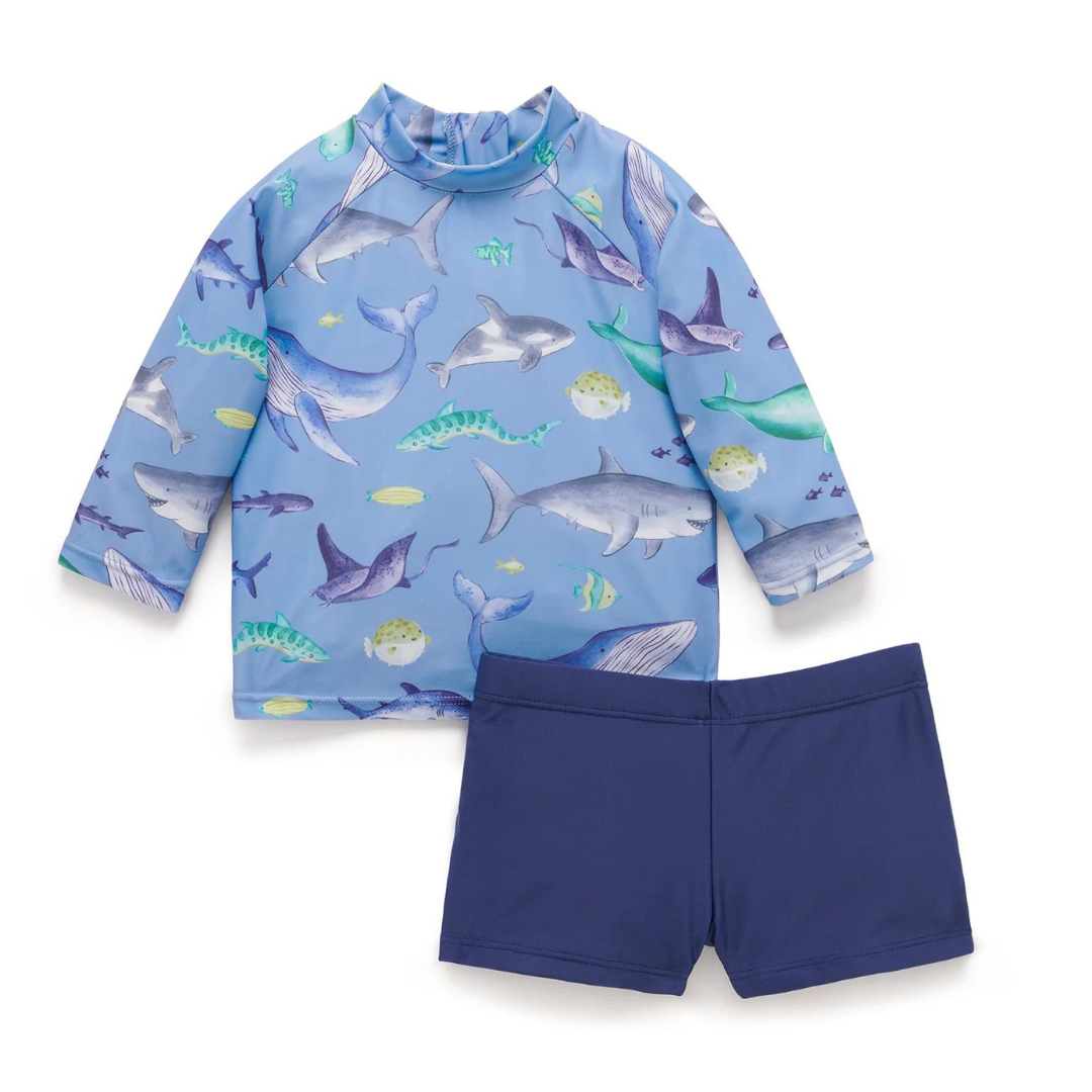 Pure Baby - long Sleeve Rashie Set in Shark Print