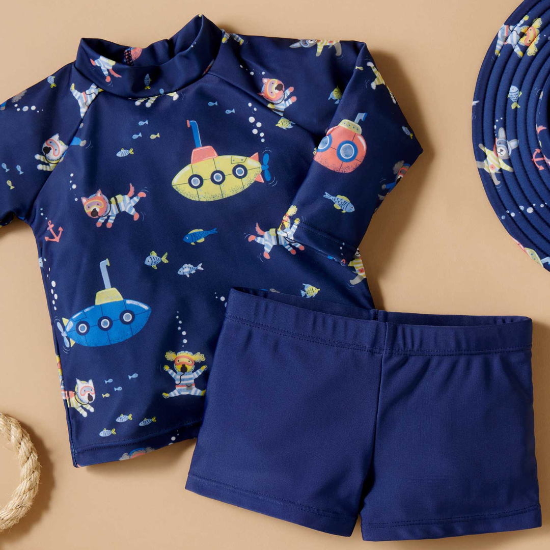 Pure Baby - Submarine rashie set with matching swim hat