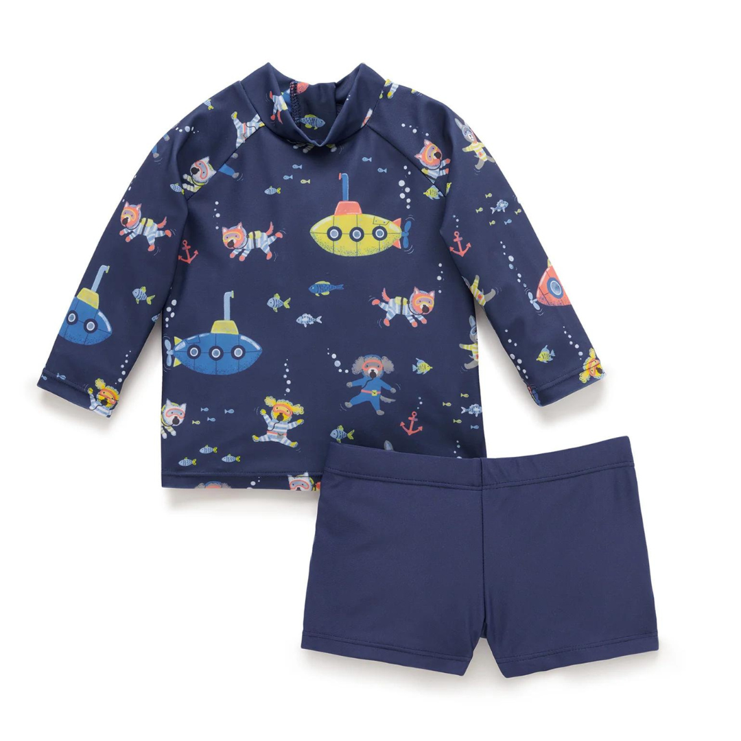 Pure Baby - Printed L/S Rashie Set in Submarine Print