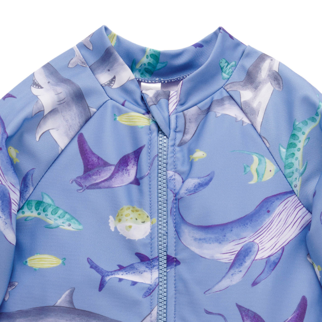 Pure Baby - Printed Sunsuit with sharks closeup