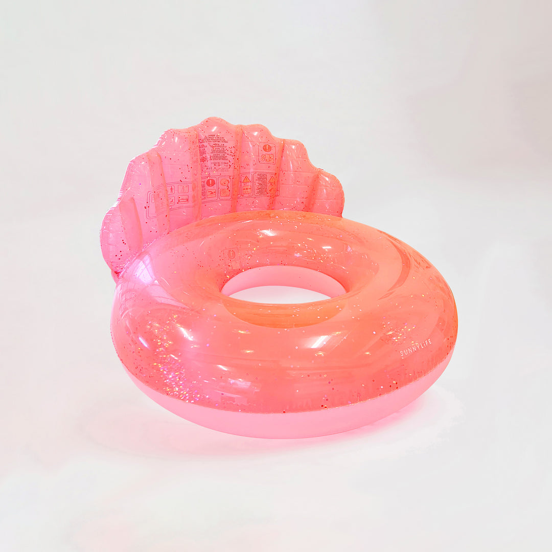 Luxe Pool Ring Shell Neon Coral Front 2