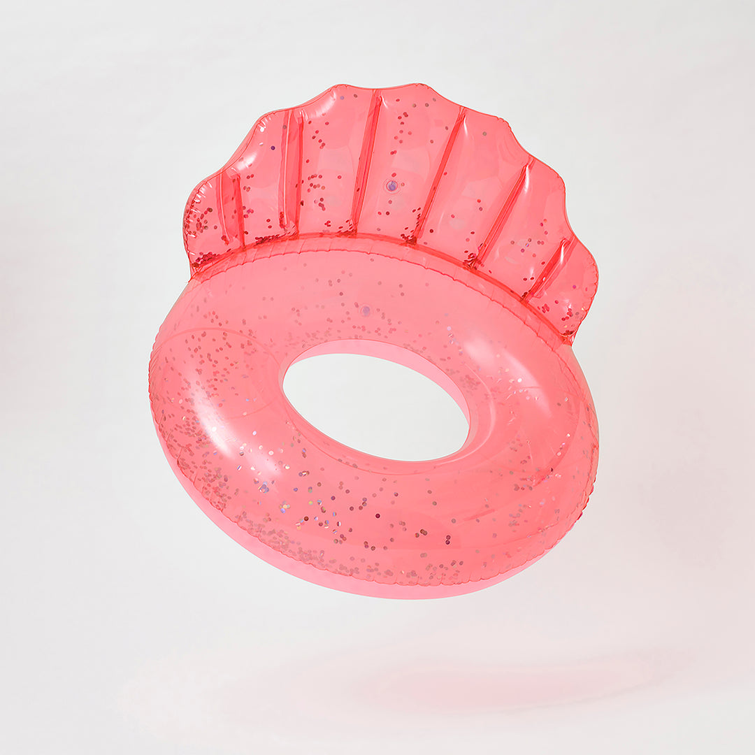 Luxe Pool Ring Shell Neon Coral Back