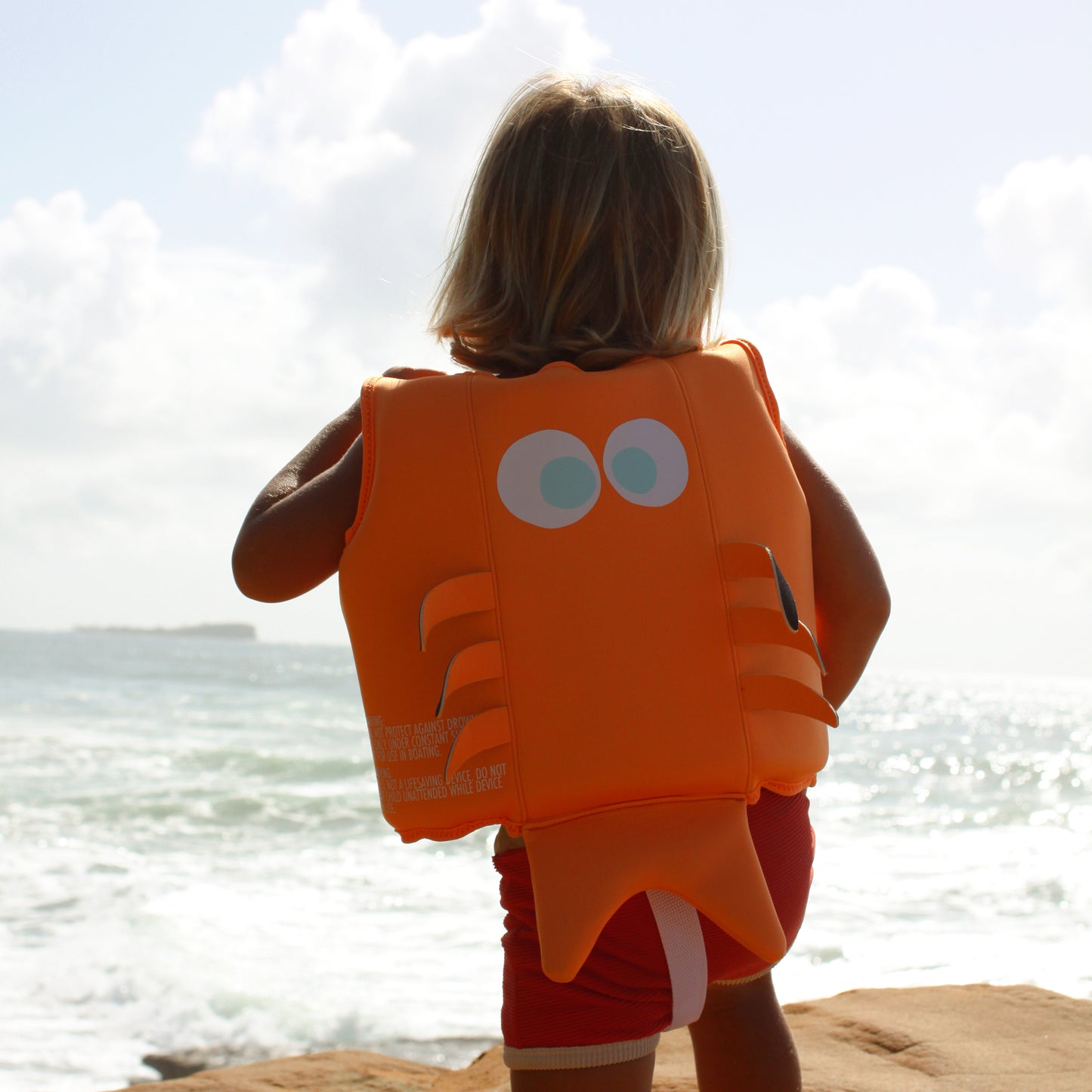 Swim Vest Sonny the Sea Creature Neon Orange Back 2