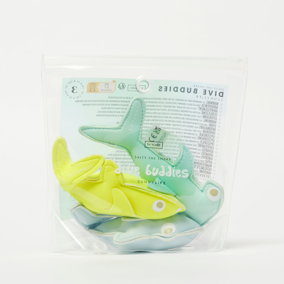 Salty the Shark Dive Buddies Aqua Neon Yellow Set of 3 in Wrapper