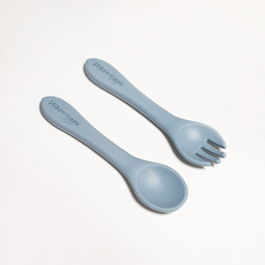 Silicone Fork and Spoon Blue Front