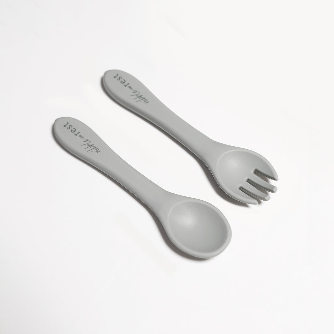 Silicone Fork and Spoon Grey Front