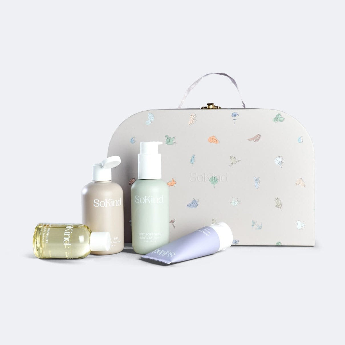 Set of skincare products with a decorative box on a white background