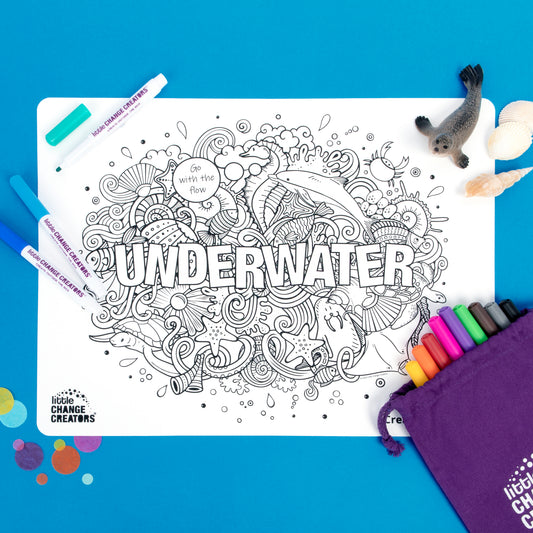 UNDERWATER Re-FUN-able Children's Colouring Mat + Pens Set