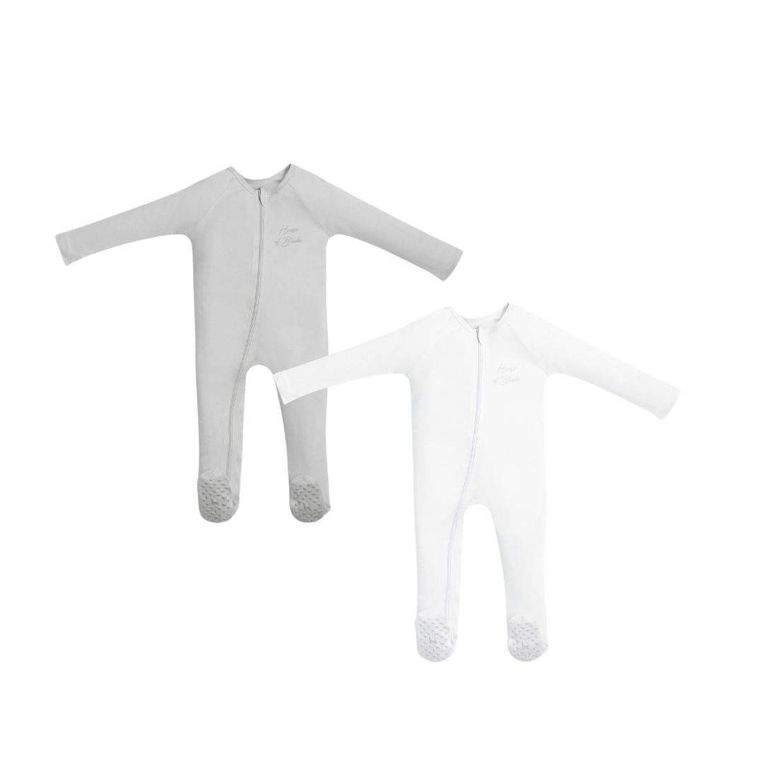 Baby Zip Growsuit - 2 Pack Grey & White