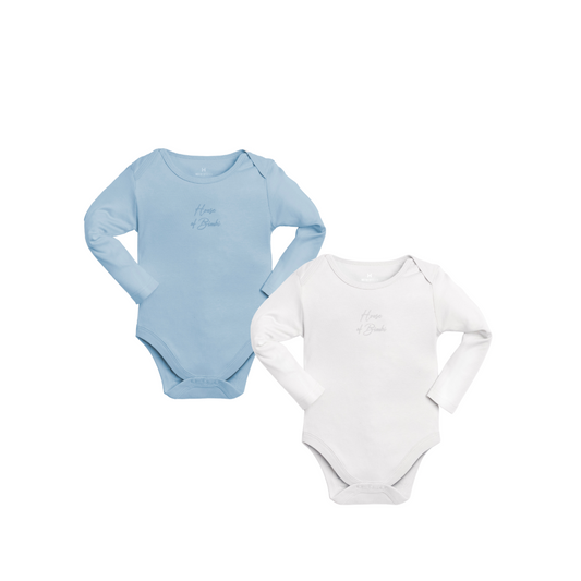 L/Sleeve Bodysuit - 2 Pack Blue & White