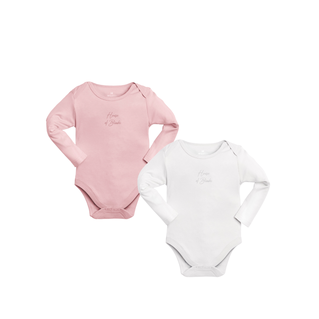 L/Sleeve Bodysuit - 2 Pack Pink & White