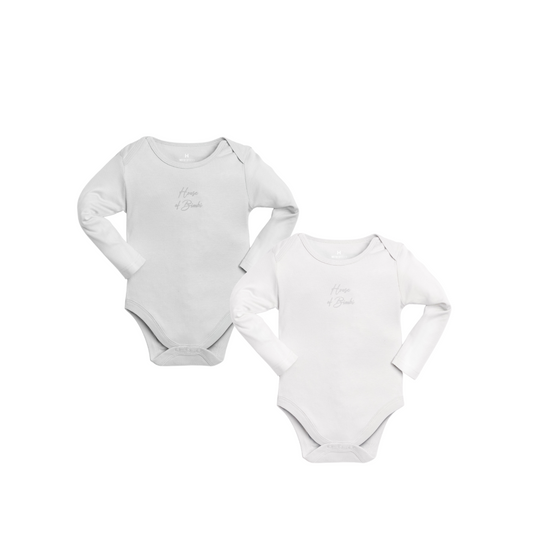 L/Sleeve Bodysuit - 2 Pack Grey & White