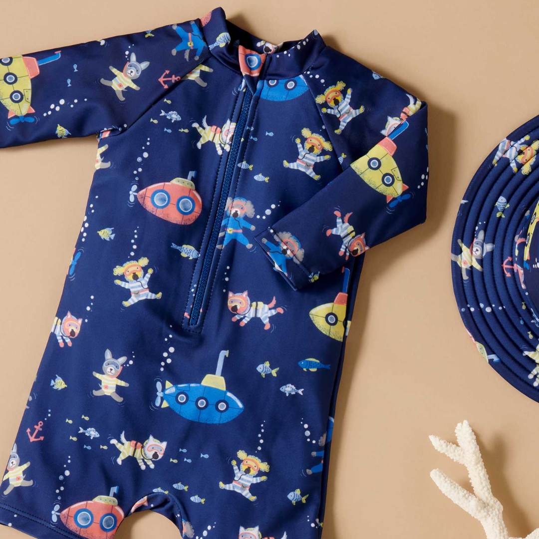 PURE BABY - Printed L/Sleeve Sunsuit