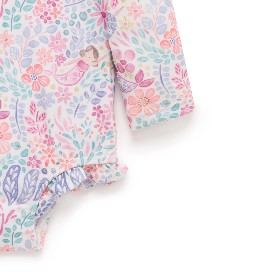 PURE BABY - Printed Frilly L/Sleeve Swimsuit